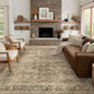 FMFUNCTEX 10x14 Washable Area Rug Brown Vintage Neutral Distressed Large Non Slip Carpet for Living Room Bedroom Soft Low Pile Indoor Mat Retro Floral Throw Rug for Dining Room Kitchen Office Nursery