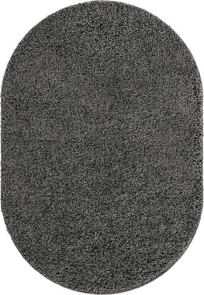 Unique Loom Solid Shag Collection Area Rug (4' 1" x 6' 1" Oval, Graphite Gray)