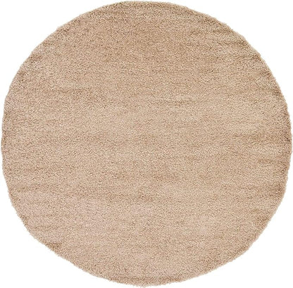 Unique Loom Solid Shag Collection Area Rug (7' 10" Round, Taupe)