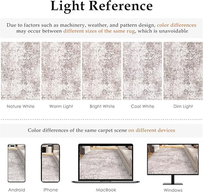 Washable Beige Area Rug 5x7 Modern Abstract Living Room Carpet Neutral Soft Bedroom Throw Rug Low Pile Non Slip Floor Cover for Office Laundry Dining Room Kitchen Bathroom