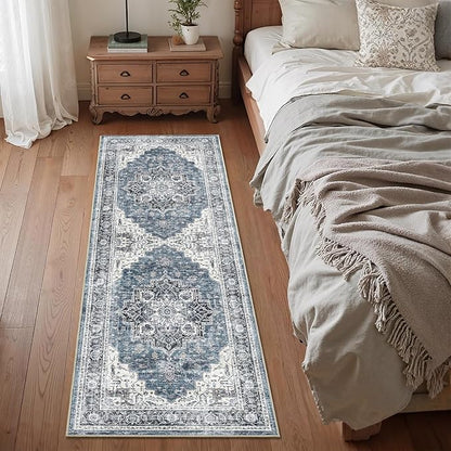 2x6 Vintage Runner Rug Low Pile Runners Non-Slip Machine Washable Rug Retro Distressed Print Lightweight Carpet for Hallway Kitchen Living Room Bedroom Laundry Room