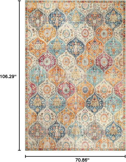 Lahome Moroccan 6x9 Rugs for Living Room, Soft Washable 6x9 Area Rug for Bedroom, Ultra-Thin Oriental Trellis Distressed Non Shedding Throw Large Carpet for Dining Room Office, Cream/Multi