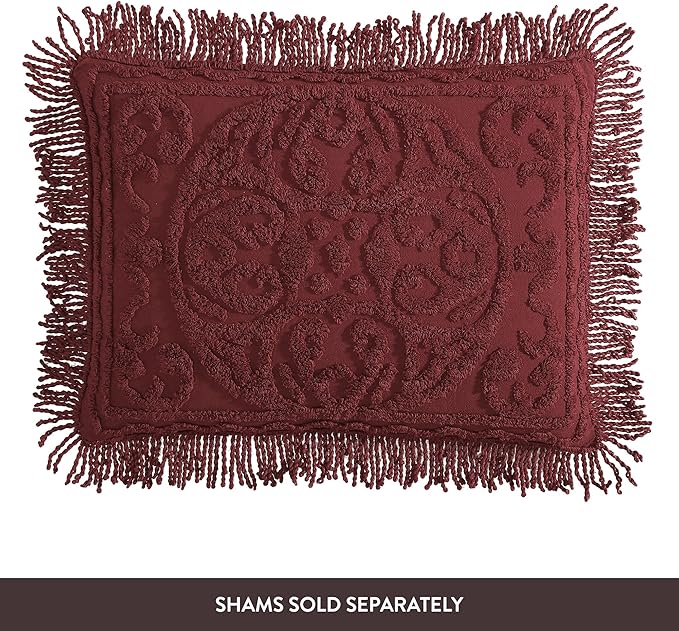 Beatrice Home Fashions Medallion Chenille Bedspread, Twin, Burgundy
