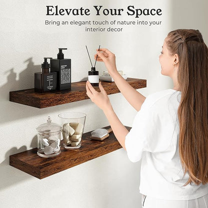Floating Shelves for Wall, 9.3" Deep Wall Mounted Wood Shelves for Bathroom, Bedroom, Living Room, Kitchen, Hanging Shelf for Books/Storage/Room Decor (Brown, 36")