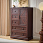 SOOWERY Dark Cherry Dresser for Bedroom, 5 Drawer Farmhouse Wood Dressers with Double Storage Cabinet, 48 Inches Tall Chest of Drawers for Bedroom, Living Room, Hallway