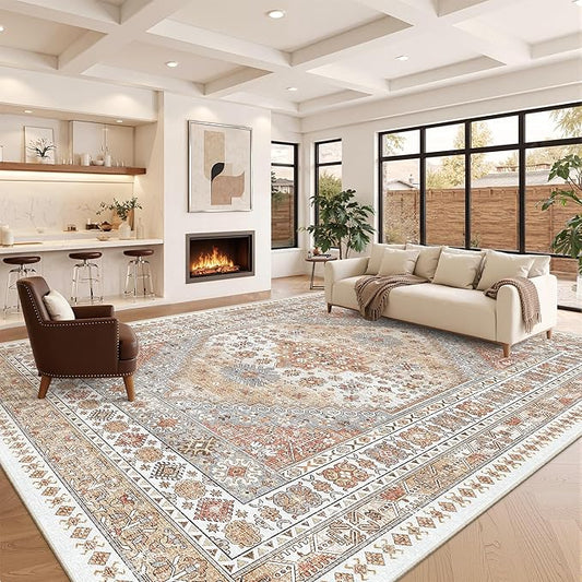 zesthome 12x15 Area Rugs, Large Washable Rug, Ultra-Thin Stain Resistant Rugs for Living Room, Bedroom, Non-Slip Backing Home Decor Area Rug (Orange,12'x15')