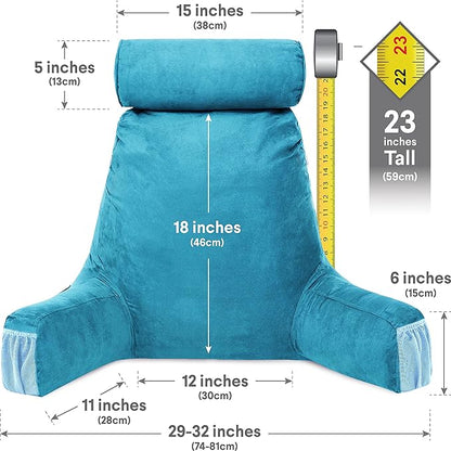 Husband Pillow Medium Aspen Edition Rodeo Blue, Sit Up Reading & Bed Rest with Arms, Ultra-Comfy, Detach Neck Roll - Premium Shredded Memory Foam Backrest, Reverses to Micro: Suede or Plush
