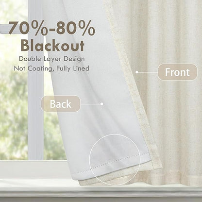 DriftAway Double Layer Linen Blackout Tie Up Curtains Thermal Insulated Fully Lined Balloon Roman Shade Bathroom Window Adjustable Rod Pocket for Small Window 45 Inch by 63 Inch Light Linen
