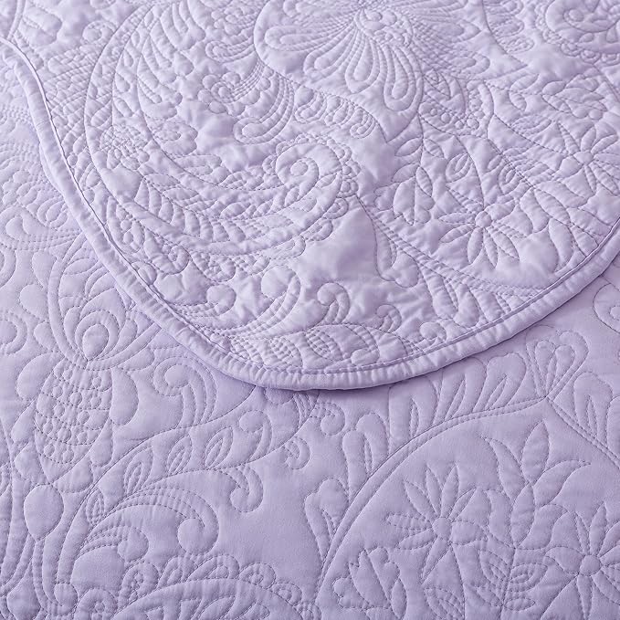 HoneiLife Queen Quilt Bedding Set - Microfiber Quilt Sets for Queen Bed, 3-Piece Lightweight Bedspreads,Reversible Coverlets Rustic Bedlinen Sets, Floral Bedding Set All Season Quilts-Light Purple