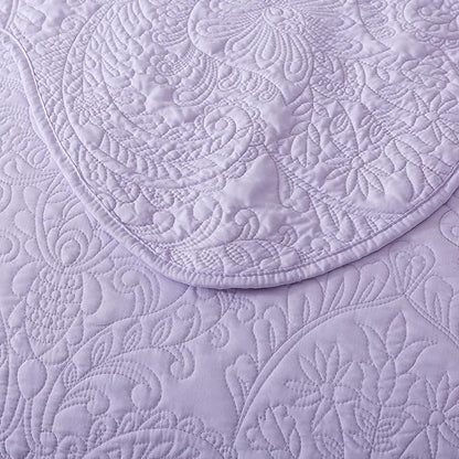 HoneiLife Quilt Sets King Size - Microfiber Bedspreads for King Bed, 3-Piece Lightweight Coverlets, Retro Bedlinen Sets, King Quilt Bedding Set All Season Use-Light Purple