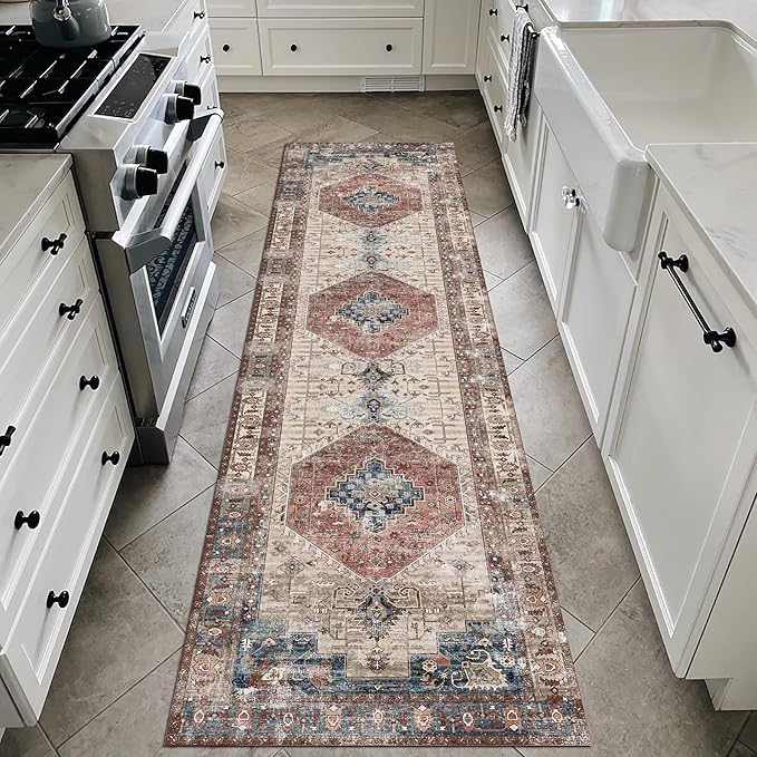 vivorug Runner Rug 2x10 Machine Washable Rug with Non-Slip Backing, Ideal for Kitchen Hallway Entryway Laundry Room - Vintage, Durable, Easy Clean, Low Pile Carpet Runner, Brown