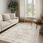 FMFUNCTEX 4x5 Washable Area Rug Neutral Vintage Beige Non Slip Low Pile Traditional Indoor Carpet for Entryway Living Room Bedroom Soft Retro Floral Mat Throw Rug for Dining Office Kitchen Entryway