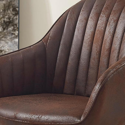 Zouron Mid Century Modern Accent Chair with Wooden Legs, Upholstered Swivel Chair No Wheels, Side Accent Armchair Vanity Chair for Small Space Home Office Living Room Bedroom, Mocha