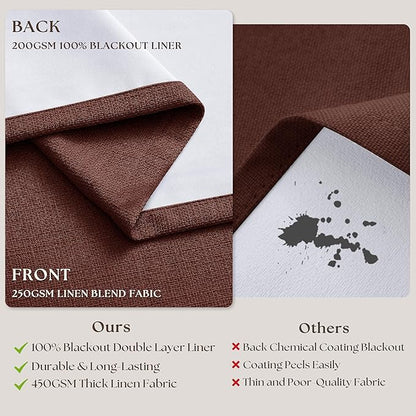 Chestnut Brown 96 Inch Blackout Pinch Pleated Curtains 2 Panel Set for Living Room Darkening Thick Linen Textured 100% Black Out Drapes 96 Inches Long Pinch Pleat Light Blocking Bedroom Rust Maroon