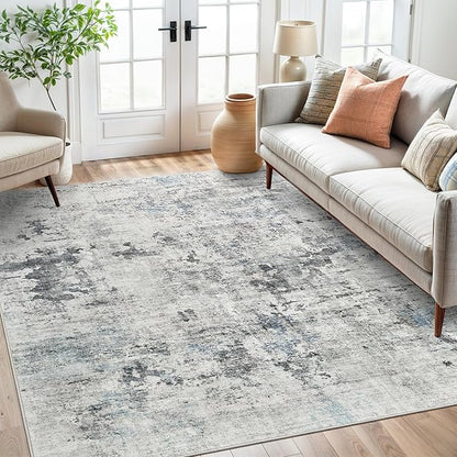 Abstract Rug 8x10 Large Living Room Rugs Neutral Modern Washable Area Rugs for Bedroom Dining Room Non-Slip Stain Resistant Foldable Thin Rug Gray Blue
