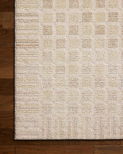 Loloi Chris Loves Julia Calvin Collection CLV-03 Bone/Natural 5'-3" x 5'-3" Round Area Rug Checkered Neutral Soft Living Room Bedroom Carpet