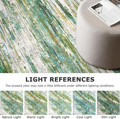 2x5 Modern Abstract Runner Rug for Hallway, Green Grey Multi Super Soft Hallway Decor Kitchen Rugs with Non-Slip, Non-Shedding Washable Rug for Hallways Entryway Bedroom Laundry Indoor
