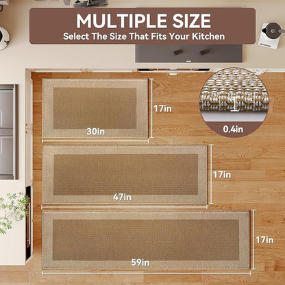 Kitchen Mats for Floor, Super Absorbent Kitchen Rugs Non Slip Washable, Soft Braided Kitchen Runner Rug, Standing Mat Kitchen Sink Mat, Easy to Clean, Brown 17x59