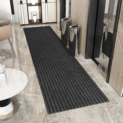 Ottomanson 2' x 21' Hallway Runner with Scraper Pile Extra Durable Non-Slip Rug Mat for Indoor & Outdoor Use - Ideal for Kitchen, Entryway, Patio & Garage - High-Traffic Carpet, Black