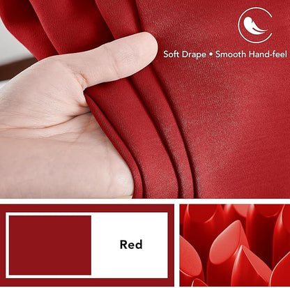 Deconovo Blackout Curtains Back Tab and Rod Pocket Thermal Insulated Room Darkening Curtains for Kitchen Window 52Wx54L Inch True Red