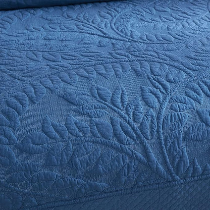 MarCielo 3-Piece 100% Cotton Oversized Bedspread Lightweight Quilt Coverlet Embroidery Farmhouse Bedding Set T0 (Midtone Blue, Twin (68"x86"))