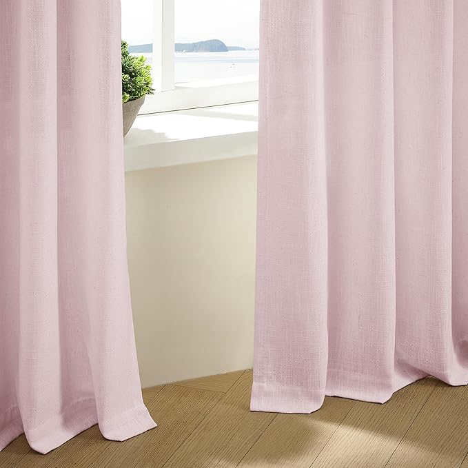 Light Pink Linen Pinch Pleat Curtains 84 Inch Length 2 Panels for Girls Bedroom Nursery Soft Thick Linen Window Drapes Semi Sheer Light Filtering Pleated for Kids Living Room Blush Dusty Pink Decor