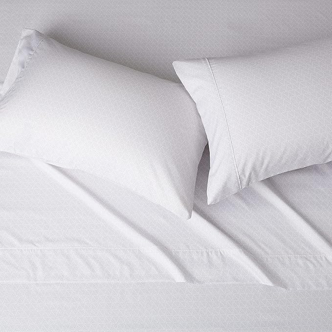 Amazon Basics Lightweight Super Soft, Wrinkle Free Breathable Microfiber 4 Piece Bed Sheet Set With 14-Inch Deep Pockets, Full, Gray Crosshatch, Printed