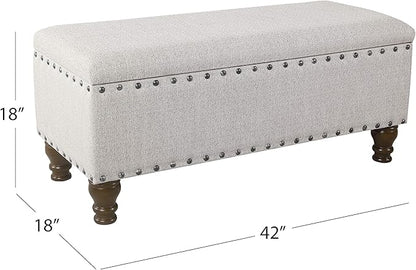 HomePop Large Storage Bench with Nailhead Trim -Gray Woven