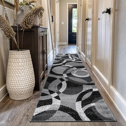 Rugshop Contemporary Abstract Circles Perfect for high Traffic Areas of Your Living Room,Bedroom,Home Office,Kitchen Runner Rug 2'7" x 8' Gray