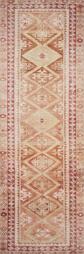 Loloi Layla Collection LAY-16 Natural/Spice 2'-6" x 9'-6" .13" Thick Runner Rug, Soft, Durable, Vintage Inspired, Distressed, Low Pile, Non-Shedding, Easy Clean, Printed, Living Room Rug