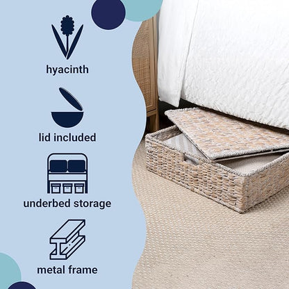 happimess BSK2015D Holden 30" Classic Costal Hand-Woven Hyacinth Wicker Under Bed Storage Basket with for Storage and Decoration in Bathroom, Bedroom, Closet, Entryway, White Wash