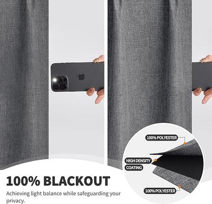 WdFour 42x63 Inch Pinch Pleated Blackout Curtains - Pack of 2, 100% Light Blocking Thermal Insulated Drapes with Textured Weave, Extra Long Back Tab Window Panels for Living Room & Bedroom,Dark Gray.