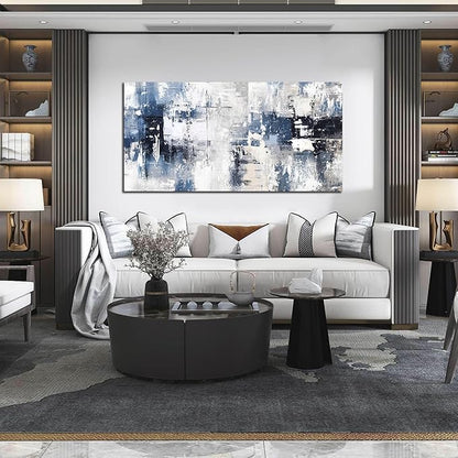 Prepeyssee White and Blue Abstract Canvas Wall Art for Living Room Bedroom Home Office Large Modern Grey Abstract Canvas Prints Picture Ready to Hang Size 24x48
