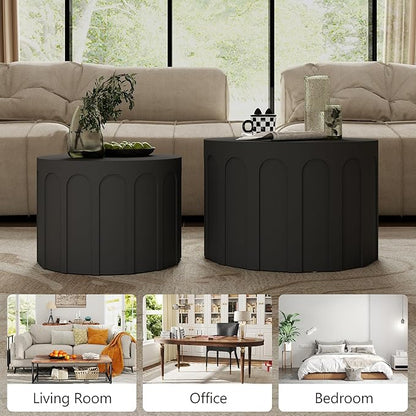 Nesting Coffee Table Set of 2, Modern Coffee Tables, Space-Saving Round Circle Coffee Tables, Side End Table for Living Room, Bedroom, Balcony, Office, Black