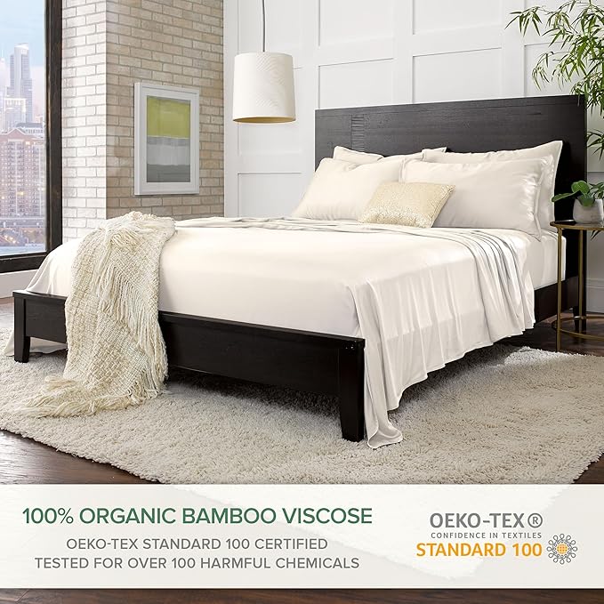 Pure Bamboo Twin XL Sheets, Genuine 100% Organic Viscose Derived from Bamboo Bed Sheet Set, Luxuriously Soft & Cooling, Double Stitching, 2 Year Quality Promise (Twin XL, Ivory)