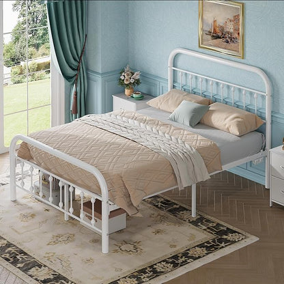 WLIVE Metal Platform Bed Frame, Full Size Bed Frame with Headboard, Bed Frames with LED Lights and Charging Station, 1500LBS Mattress Foundation, Under Bed Storage, No Box Spring Needed, White