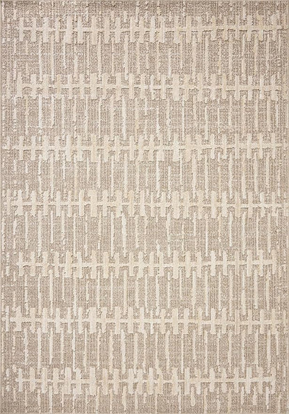 Loloi Amber Lewis Bexley Collection BEX-02 Taupe/Natural 6'-6" x 9'-3" Area Rug Neutral, Textured, Living, Bedroom, Dining, Carpet