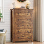 Dresser for Bedroom with 5 Drawers, Tall Wood Chest of Drawers, Modern Farmhouse Closet Clothes Organizer, Storage Tower Cabinet with Metal Handles for Hallway, Living Room, Entryway, Brown