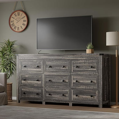 9-Drawer Dresser, Modern Wooden Storage Chest of Drawers, Dresser TV Stand, Wood Drawer Organizer with Metal Handles for Bedroom, Living Room, Hallway