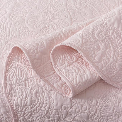 HoneiLife King Size Quilt Sets - 3 Piece Microfiber Quilt Set Lightweight Bedspreads Reversible Coverlets Rustic Bed Cover King Quilt Bedding Set All Season Quilts-Light Pink