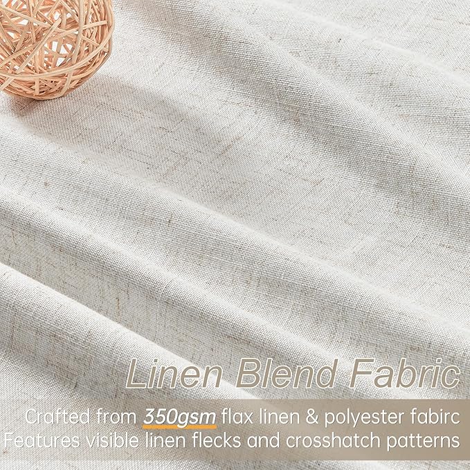 Topfinel Black Out Linen Curtains 54 Inch Long, Pinch Pleat Back Tab Pleated Country Room Darkening Uv Blocking Cute Short Curtains for Small Window Bedroom Nursery Cafe with Clips, Ivory Off White