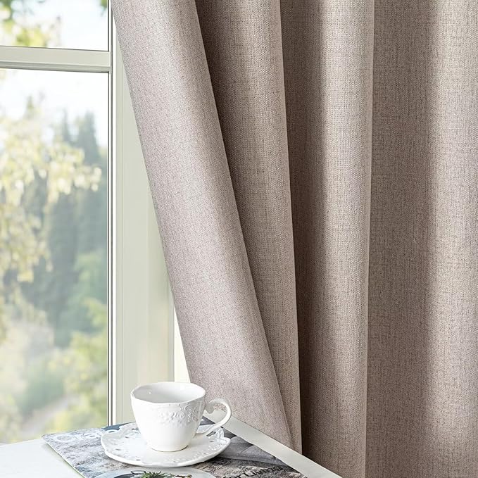 100% Blackout Curtains 96 Inches Long 2 Panels Set, Black Out Curtains for Living Room, Beige Thermal Insulated Grommet Drapes Bedroom Luxury Decor Privacy(52W × 96L inch, Beige)