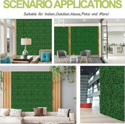AOKIE 10"X10" Artificial Grass Wall, 24Pcs Boxwood Hedge Wall Panels UV-Anti Grass Backdrop Wall Decor, Greenery Privacy Hedge Screen for Indoor Outdoor Patio Balcony, Party Garden Fence (16.8 sq ft)