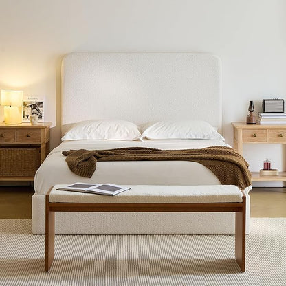 King Size Upholstered Bed Frame, 52" High Headboard Wingback Bedframes, Canter Tall Headboard Floor Platform Beds, No Box Spring Needed No Noise/Easy Assembly/Minimalist, Pearl White Chenille