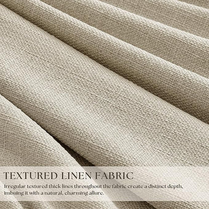 Pinch Pleated Blackout 96 Inch Bedroom Curtains 70 Inch Wide Linen Dual Layer Soundproof Farmhouse Window Curtains for Living Room Hooks Rings Back Tab 100% Black Out Drapes Beige Oatmeal 1 Panel
