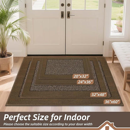 BEQHAUSE Indoor Door Mat 24" x 36", Dirt Trapper Door Mats Non-Slip Entryway Rugs Washable, Resist Dirt Absorbent Welcome Mat, Low Profile Floor Mats for Front Back Door and Entryway, Brown