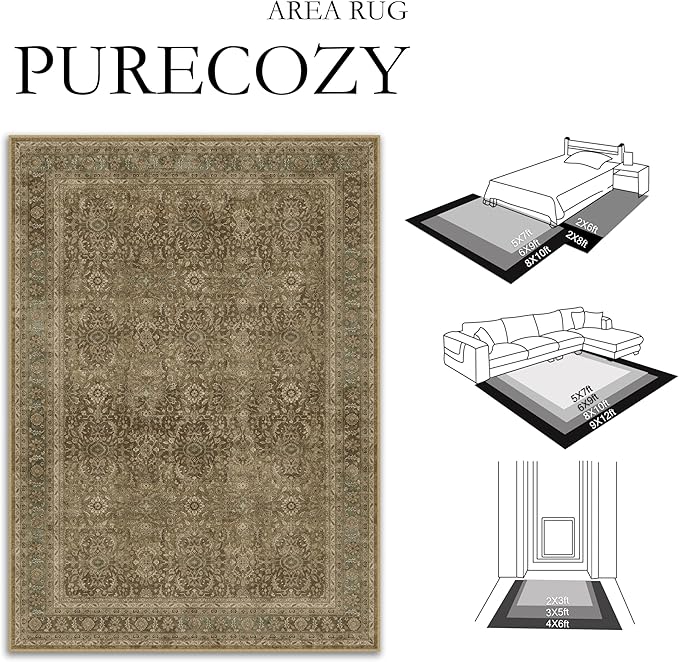 Brown 5x7 Area Rug Washable Vintage Carpet for Living Room Office Soft Retro Floral Low Pile Thin Indoor Rug Non Slip Traditional Distressed Floor Cover for Bedroom Dining Room