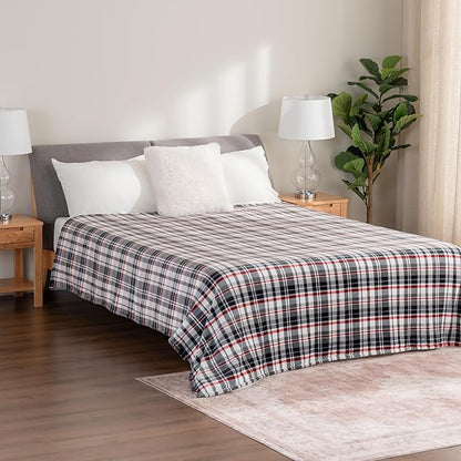 Berkshire Blanket-Classic Heavyweight Warm Soft Printed VelvetLoft® Plush Blanket, King Size Soft Fuzzy Blanket for Couch Sofa Bed, Plaid Black Red, 90in x 108in