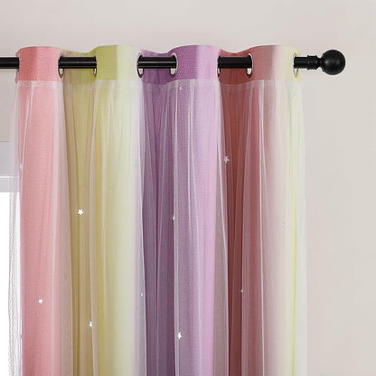 XiDi Curtains for Bedroom Decor, Rainbow Pink PurpleYellow34/96/1