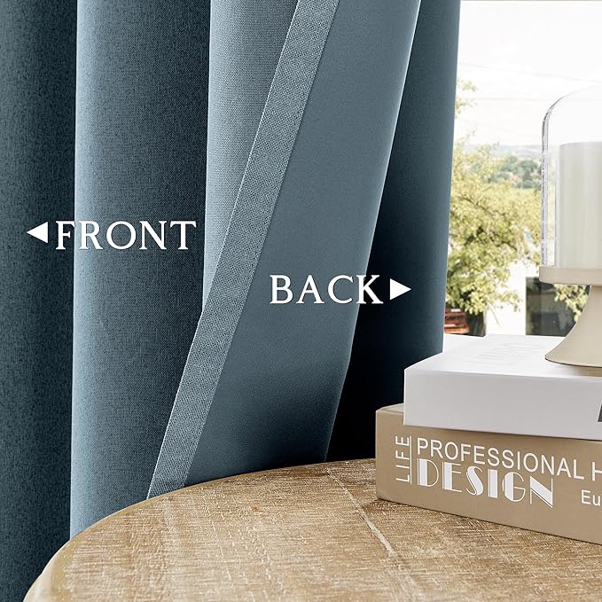 ChrisDowa 100% Blackout Blue Solid Curtains 108 Inches Long 2 Panels for Bedroom Living Room,Farmhouse Room Darkening Thermal Insulated Soundproof Grommet Top Window Treatment Drapes,52x108